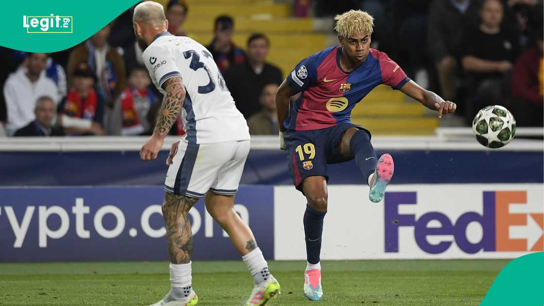 Franco Di Marco, Lamine Yamal, Barcelona, Inter Milan, Estadi Olimpic Lluis Companys, Spain, UEFA Champions League Franco Di Marco, Lamine Yamal, Barcelona, Inter Milan, Estadi Olimpic Lluis Companys, Spain, UEFA Champions League