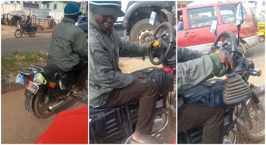 Photos of a Nigerian man who reconstructed his motorcycle and added a hand gear. Photos of a Nigerian man who reconstructed his motorcycle and added a hand gear.