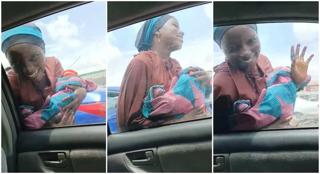 Nigerian lady using fake baby to beg in Lagos state. Nigerian lady using fake baby to beg in Lagos state.