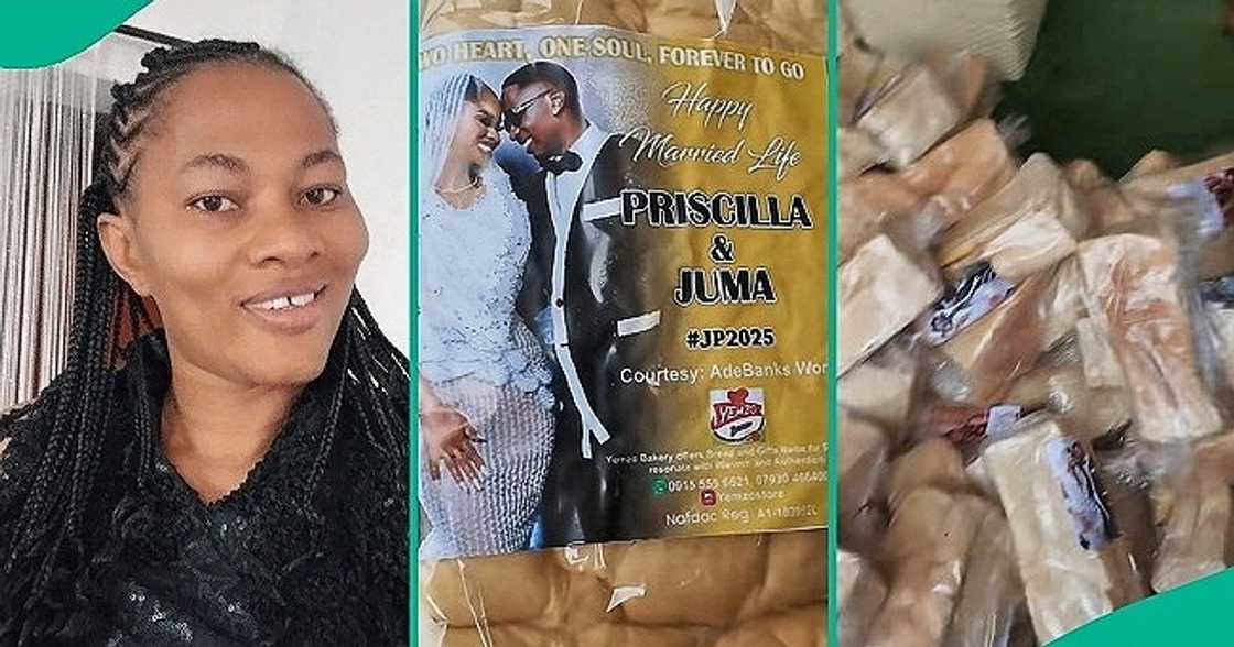 Lady displays loaves of bread allegedly shared as souvenirs at Priscilla Ojo's wedding Lady displays loaves of bread allegedly shared as souvenirs at Priscilla Ojo's wedding