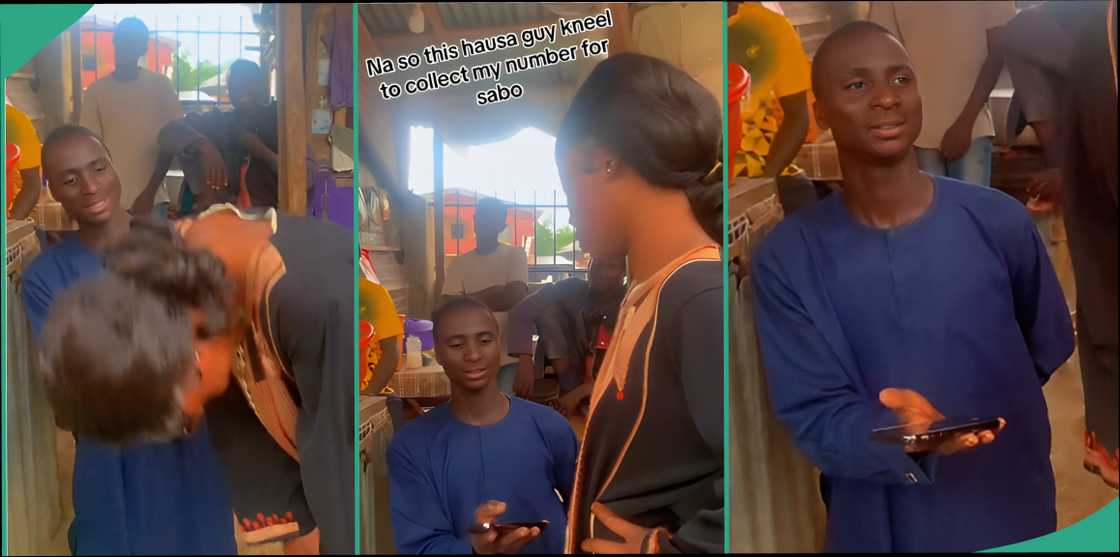 Lady shocked as man kneels to ask for her phone number Lady shocked as man kneels to ask for her phone number