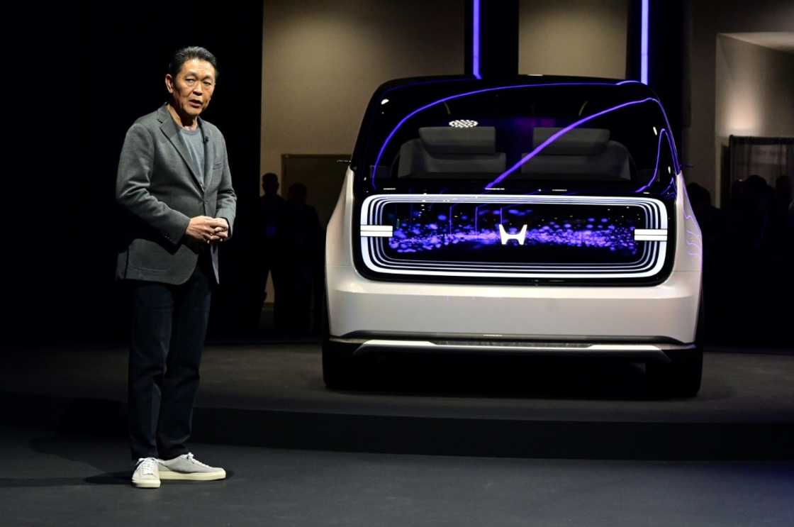 Shinji Aoyama, Chief Director of North America Japanese automaker Honda, unveils its electric vehicle concept Space-Hub during the Consumer Electronics Show (CES) in Las Vegas, Nevada on January 9, 2024. Shinji Aoyama, Chief Director of North America Japanese automaker Honda, unveils its electric vehicle concept Space-Hub during the Consumer Electronics Show (CES) in Las Vegas, Nevada on January 9, 2024.