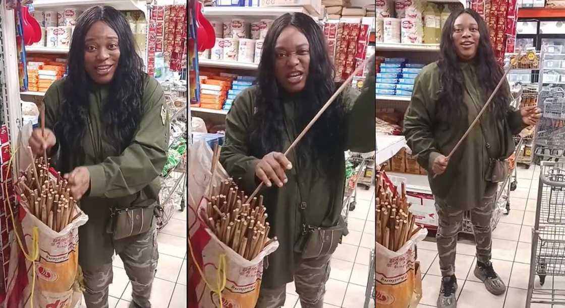 Photos of a lady who found a bundle of canes. Photos of a lady who found a bundle of canes.