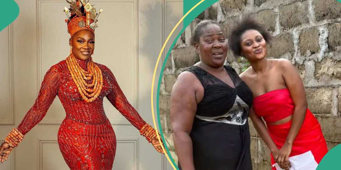 Lady gushes as she spots her mother in a movie with Mercy Johnson.