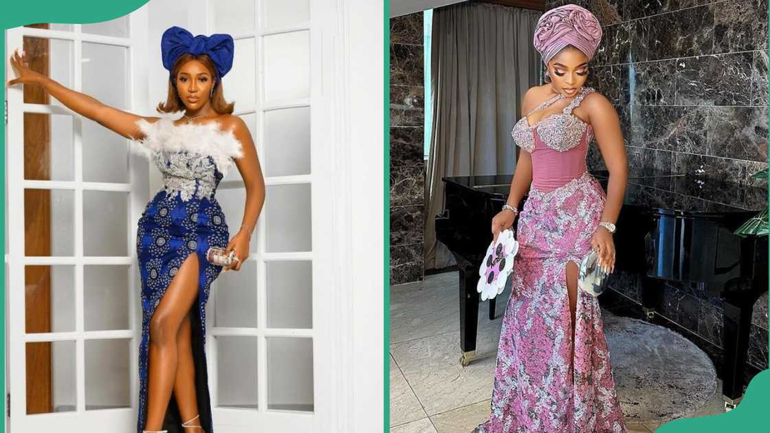 Aso Edi blue print and pink patterned dresses Aso Edi blue print and pink patterned dresses