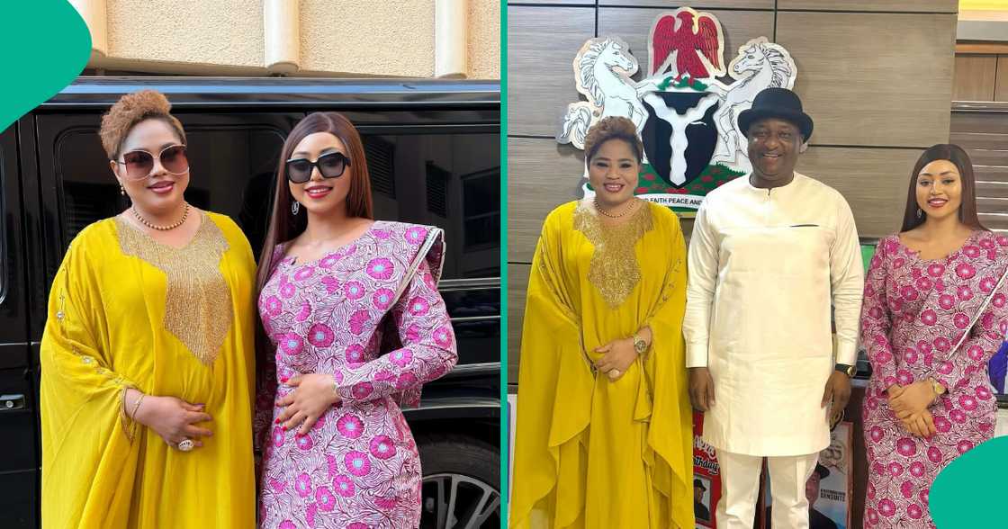 Regina Daniels and mum meet Minister of Aviation Festus Keyamo. Regina Daniels and mum meet Minister of Aviation Festus Keyamo.