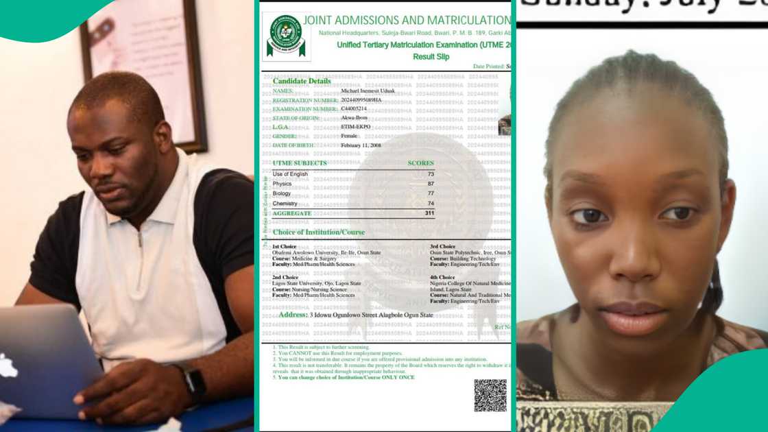 Man displays girl's JAMB result online. Man displays girl's JAMB result online.