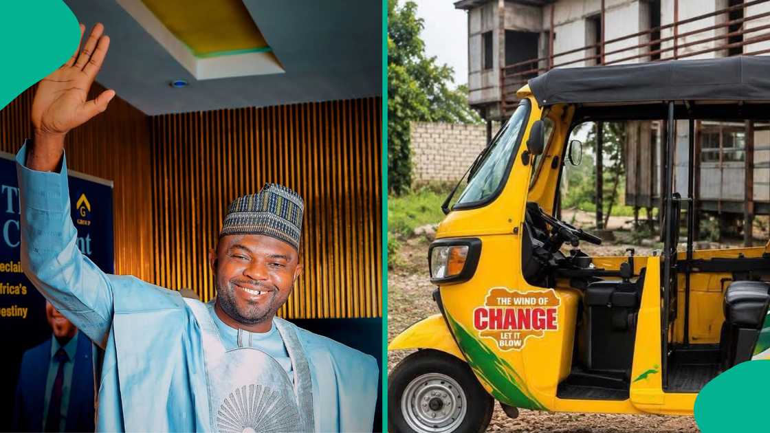 Gowon Enenche, SDP candidate for Ankpa, Omala and Olamaboro, distributes over 10 new TVS tricycles to youths in Kogi State.