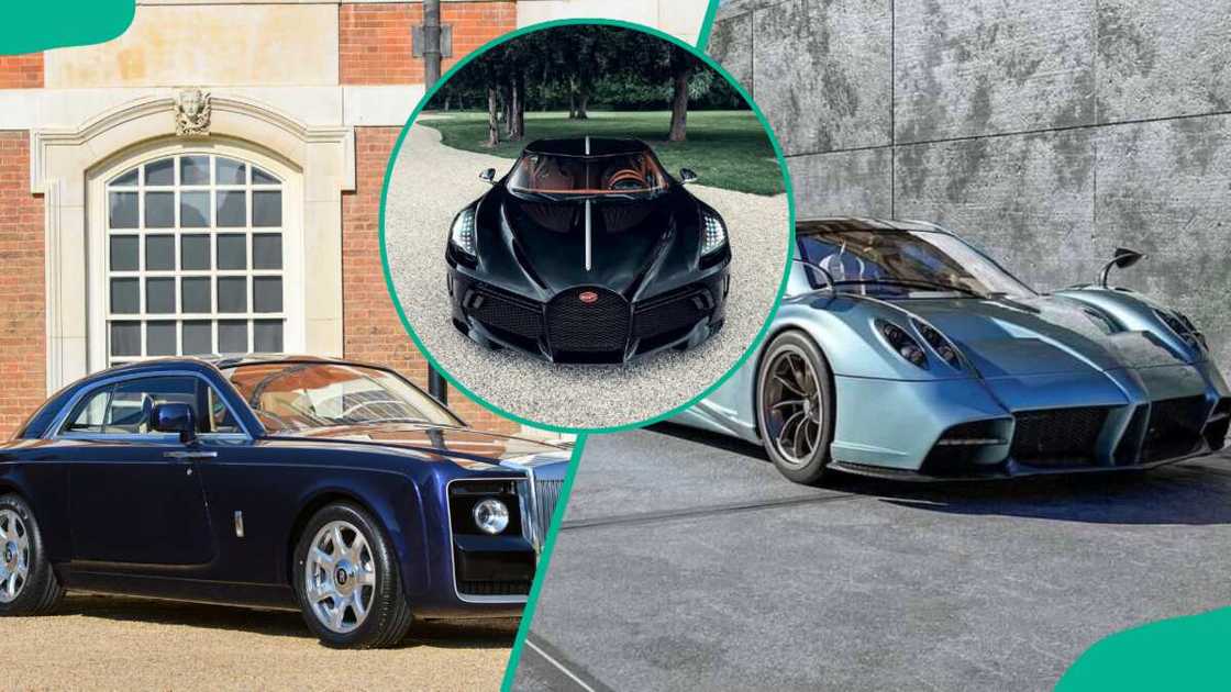 Some of the most expensive car models: (L-R) Rolls-Royce Sweptail, Bugatti La Voiture Noire, and Pagani Huayra Coda Lunga Some of the most expensive car models: (L-R) Rolls-Royce Sweptail, Bugatti La Voiture Noire, and Pagani Huayra Coda Lunga