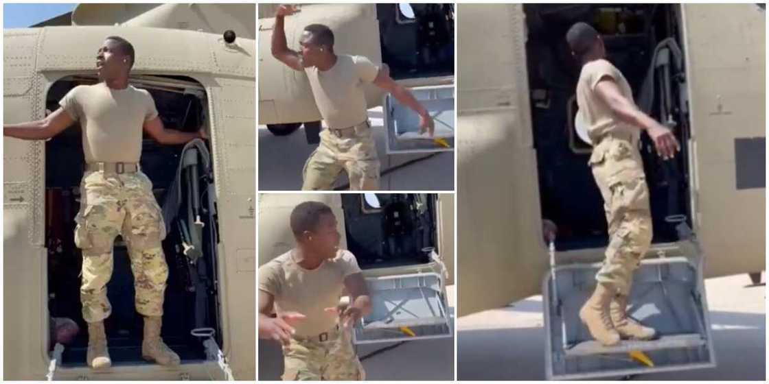 Reactions as Nigerian man in US army turns American military jet into commercial bus, calls in passengers in video Reactions as Nigerian man in US army turns American military jet into commercial bus, calls in passengers in video
