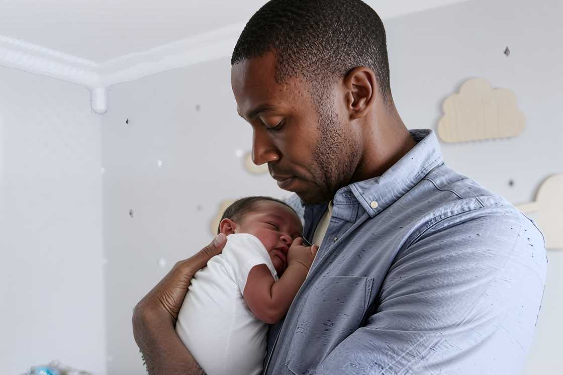 Father cuddling a sleeping newborn Father cuddling a sleeping newborn