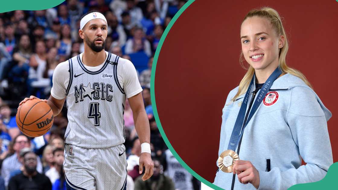 Jalen Suggs looks on during the game against the New York Knicks (L). Hailey Van Lith poses on the Today Show Set (R).