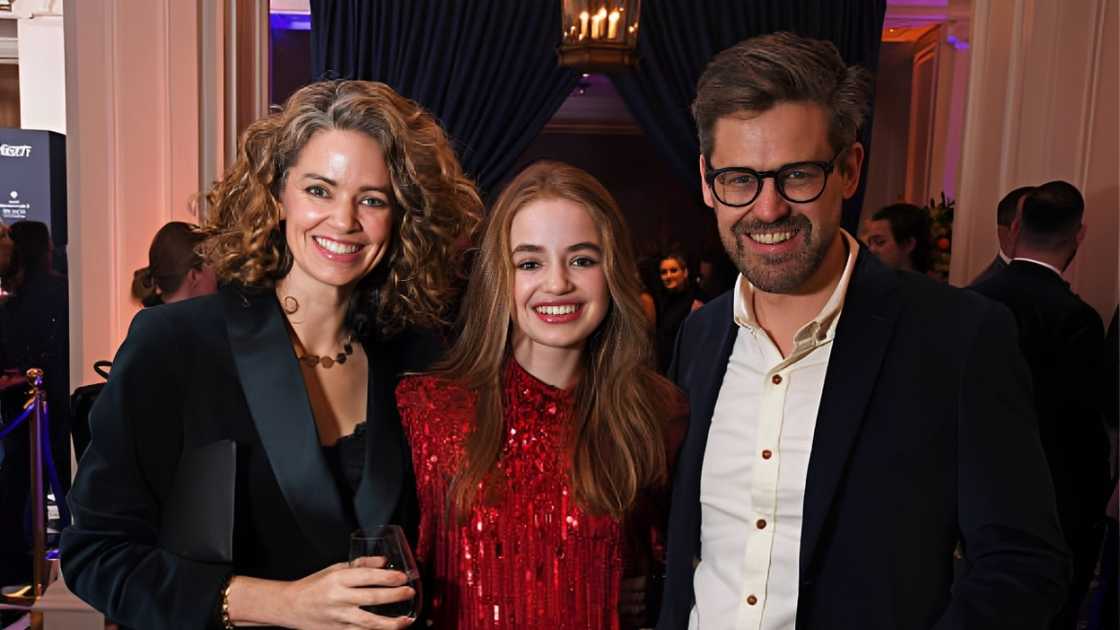 Laura Clarke, Nell Fisher and Toby Fisher in London, England.