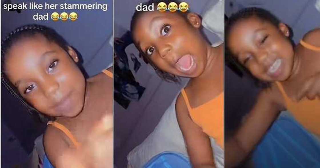 Little girl imitates father who stammers when talking Little girl imitates father who stammers when talking