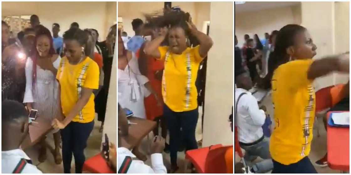 Young lady 'scatters' her marriage proposal in viral video, boyfriend speechless, Nigerians react