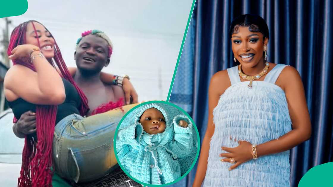 Portable's wife Bewaji celebrates babymama Ashabi's newborn daughter.