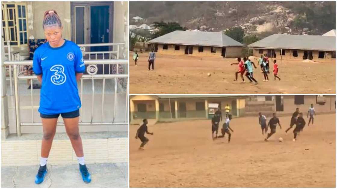 Sign her already: Reactions as Nigerian lady dribbles men on football pitch in viral video Sign her already: Reactions as Nigerian lady dribbles men on football pitch in viral video