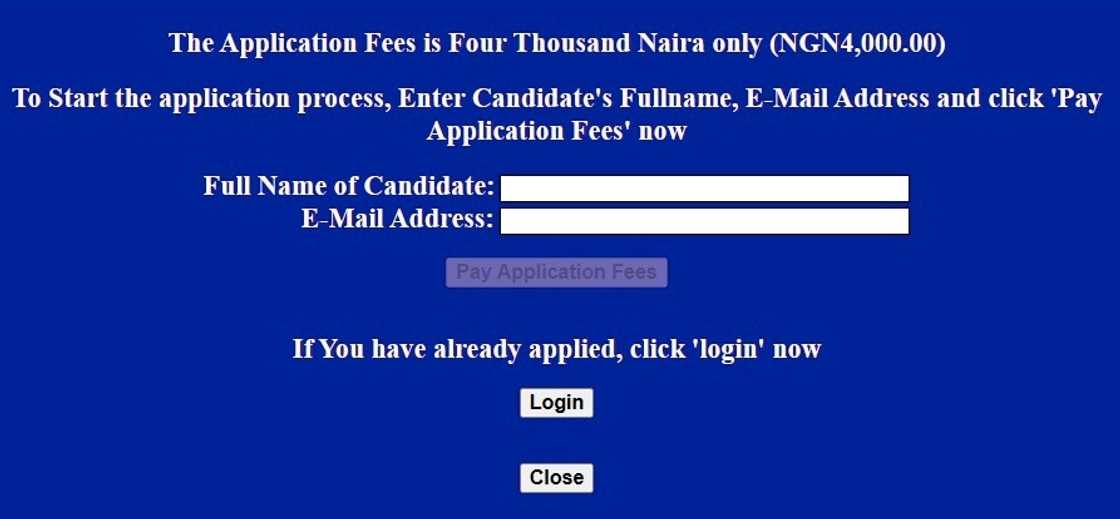 A screenshot of Gombe State University application portal.
