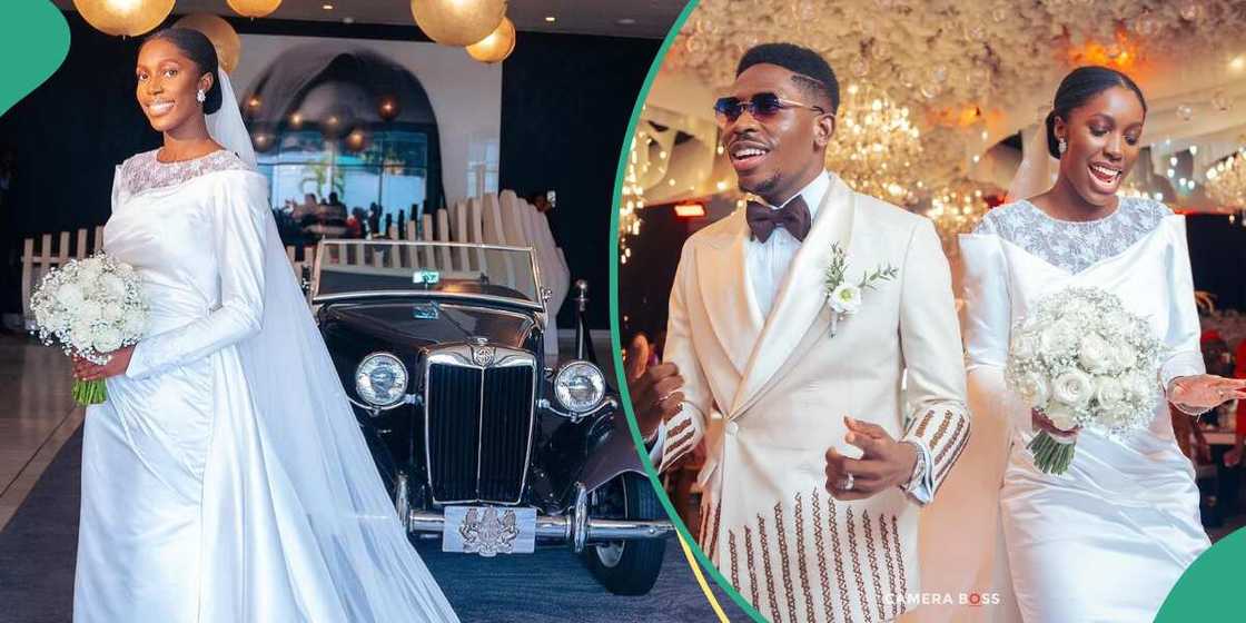 Moses Bliss' wife in her white wedding gown Moses Bliss' wife in her white wedding gown