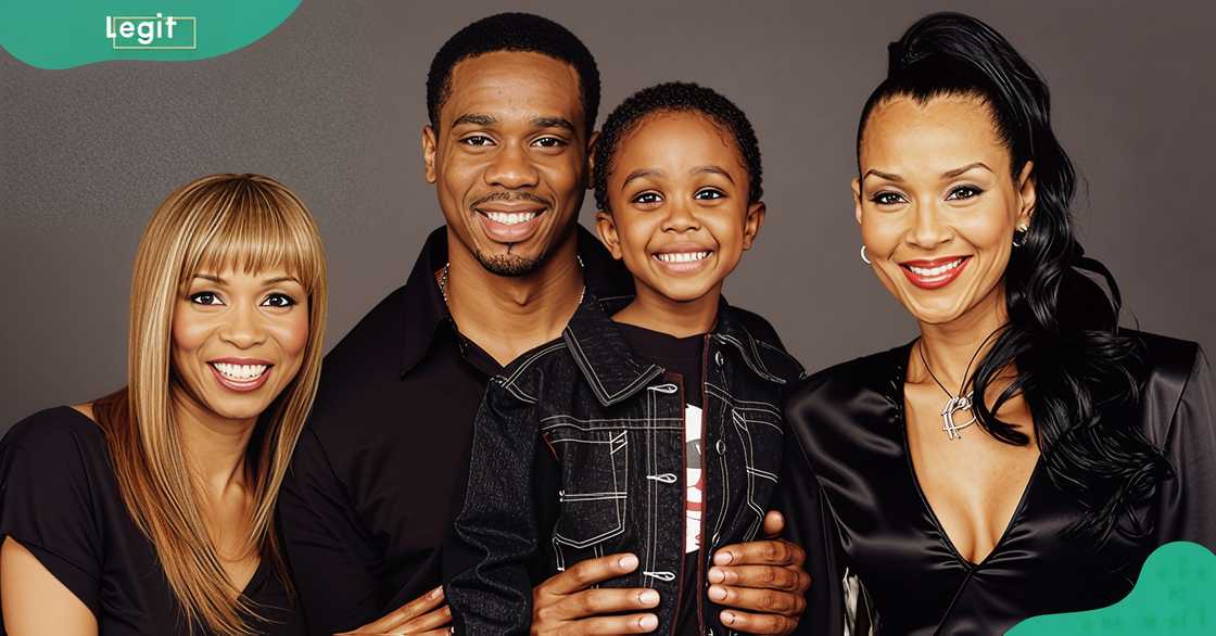 The All of Us cast (L-R): Tia Jewel, Robert James Sr., Bobby, and Neesee James pose for the All of Us promotional poster