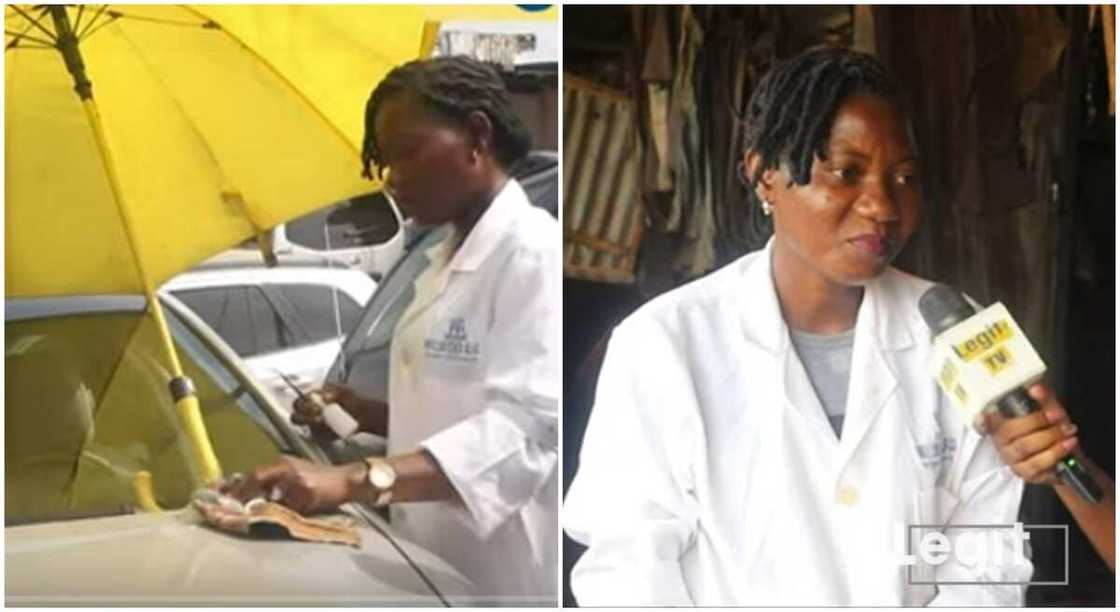 Titilayo, Nigerian car windshield technician. Titilayo, Nigerian car windshield technician.