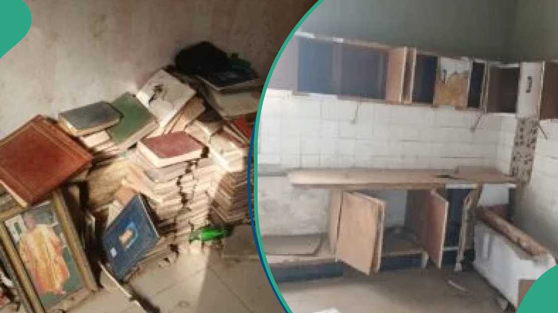 Interior view showing stripped windows, collapsed ceilings and scattered debris. Interior view showing stripped windows, collapsed ceilings and scattered debris.