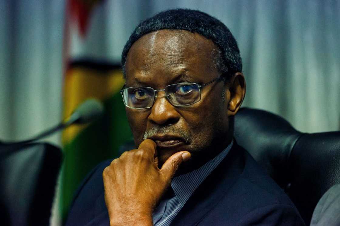 Chief Emeka Anyaoku listens to Nelson Chamisa addressing the Commission