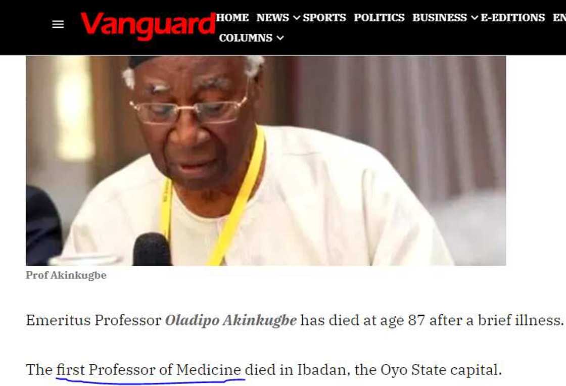 Yes! It’s Theophilus Ogunlesi, not Olujimi Akinkugbe Nigeria's first Professor of Medicine