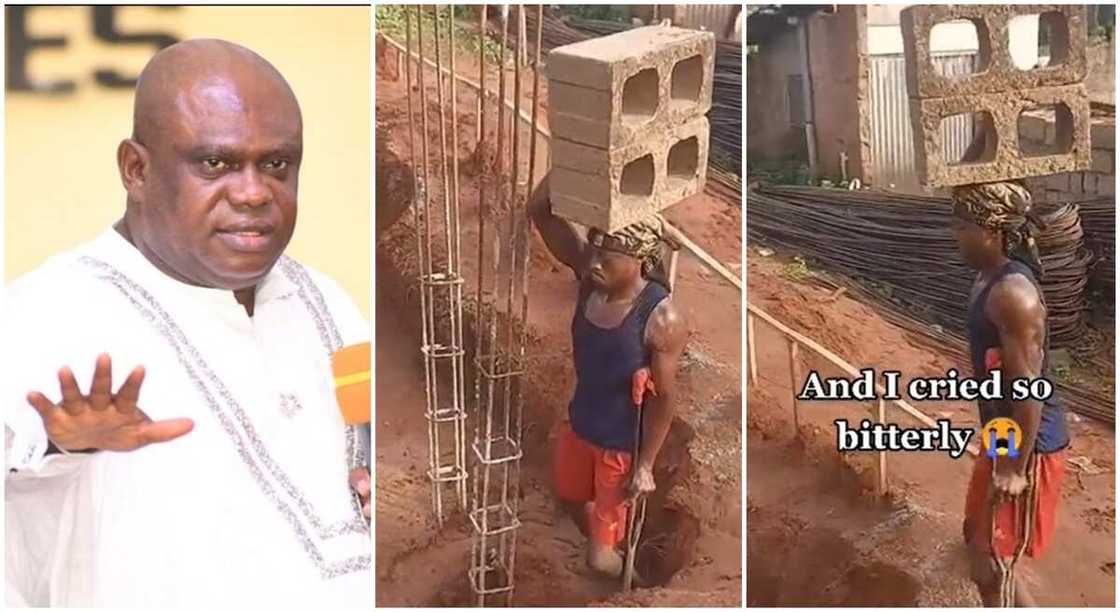 Photos of OPM Pastor, Gift Chibuzor Chinyere and disabled man carrying bricks on his head. Photos of OPM Pastor, Gift Chibuzor Chinyere and disabled man carrying bricks on his head.