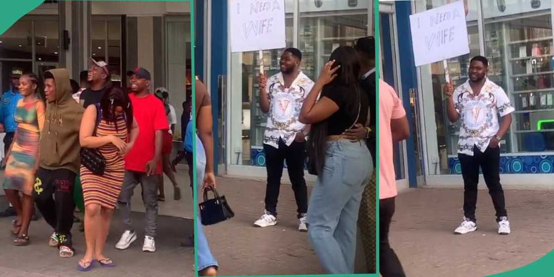 Nigerian man storms mall with placard in search of wife