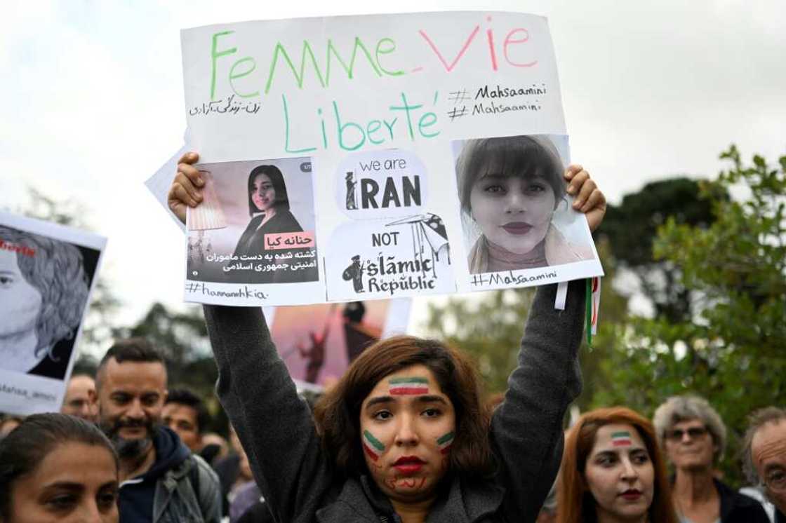 Protesters in Nantes, France show support for Iranian women fighting taboos and restrictions against removing headscarves Protesters in Nantes, France show support for Iranian women fighting taboos and restrictions against removing headscarves