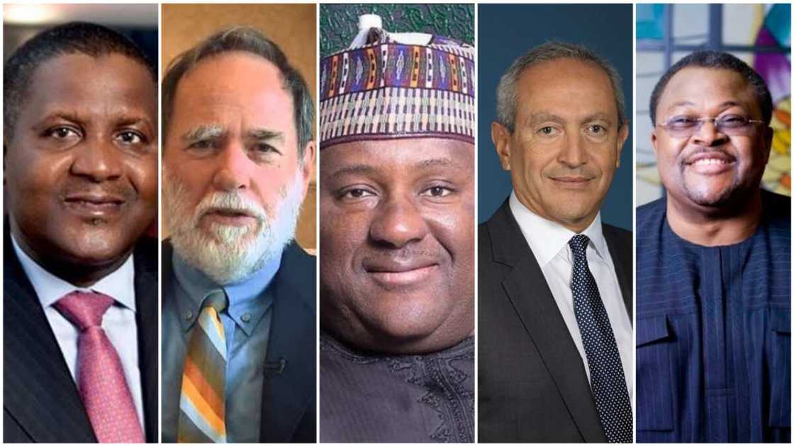 A collage of Aliko Dangote, Johann, Rabiu, Mike Adenuga. Photo source: Forbes