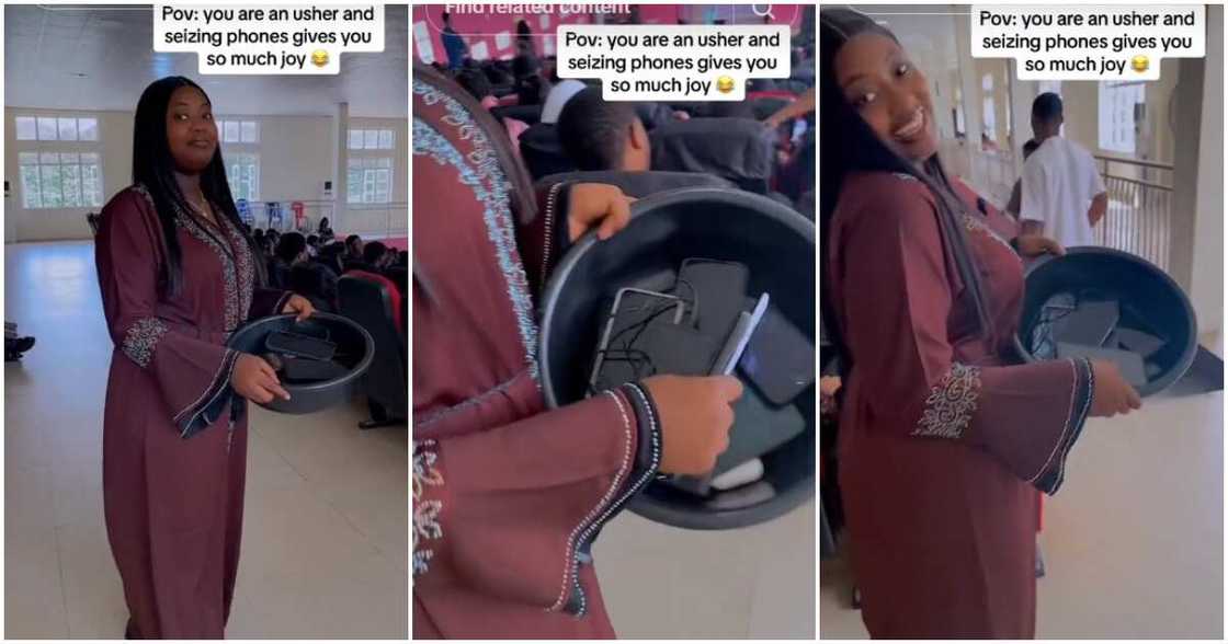 Female usher, phones Female usher, phones