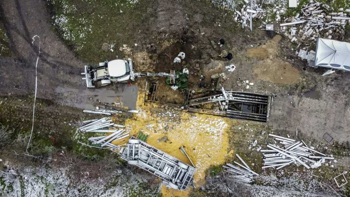 Aerial view the site where a missile strike killed two men in the eastern Poland village of Przewodow