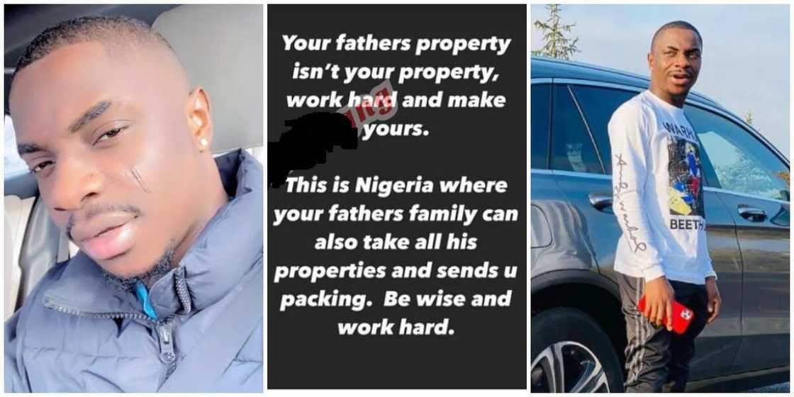 Your father's property isn't yours. Work hard and make yours - MC Oluomo's son Your father's property isn't yours. Work hard and make yours - MC Oluomo's son