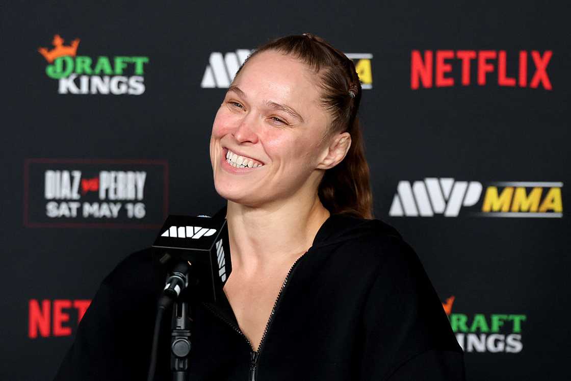 Ronda Rousey speaks to the media after the main card of Netflix's Ronda Rousey vs. Gina Carano Ronda Rousey speaks to the media after the main card of Netflix's Ronda Rousey vs. Gina Carano