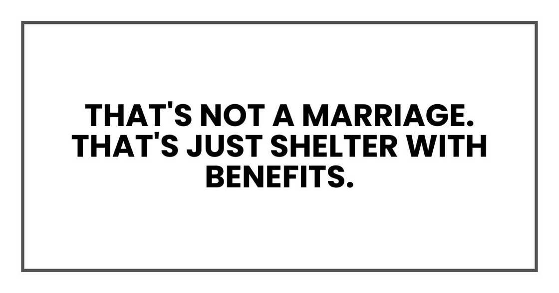 that's not a marriage. That's just shelter with benefits. that's not a marriage. That's just shelter with benefits.