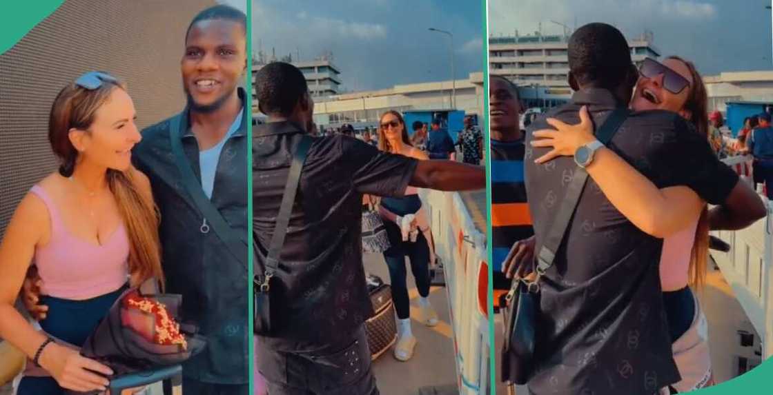 Mixed reactions as fine white lady arrives Nigeria for her young boyfriend Mixed reactions as fine white lady arrives Nigeria for her young boyfriend