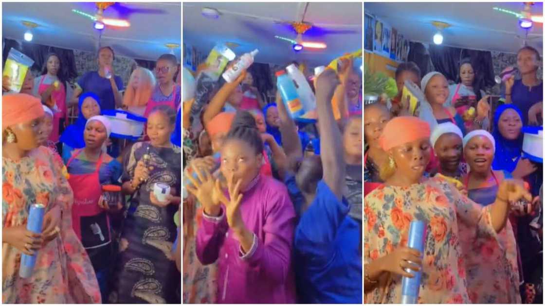 Hairdressing in Nigeria/Madam and her mentees. Hairdressing in Nigeria/Madam and her mentees.