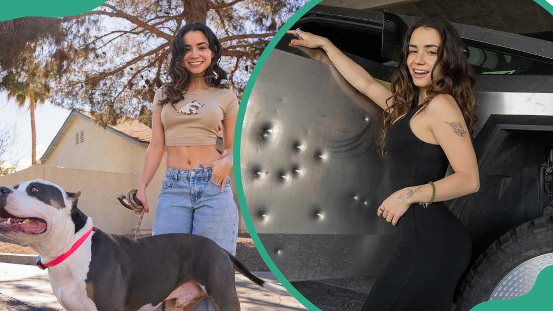 Jelly Bean Brains standing outdoors with a large dog and next to a large, rugged vehicle Jelly Bean Brains standing outdoors with a large dog and next to a large, rugged vehicle