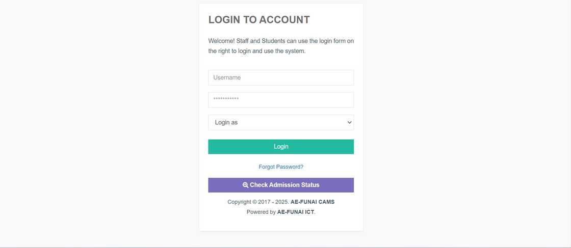 FUNAI admission status portal log in FUNAI admission status portal log in