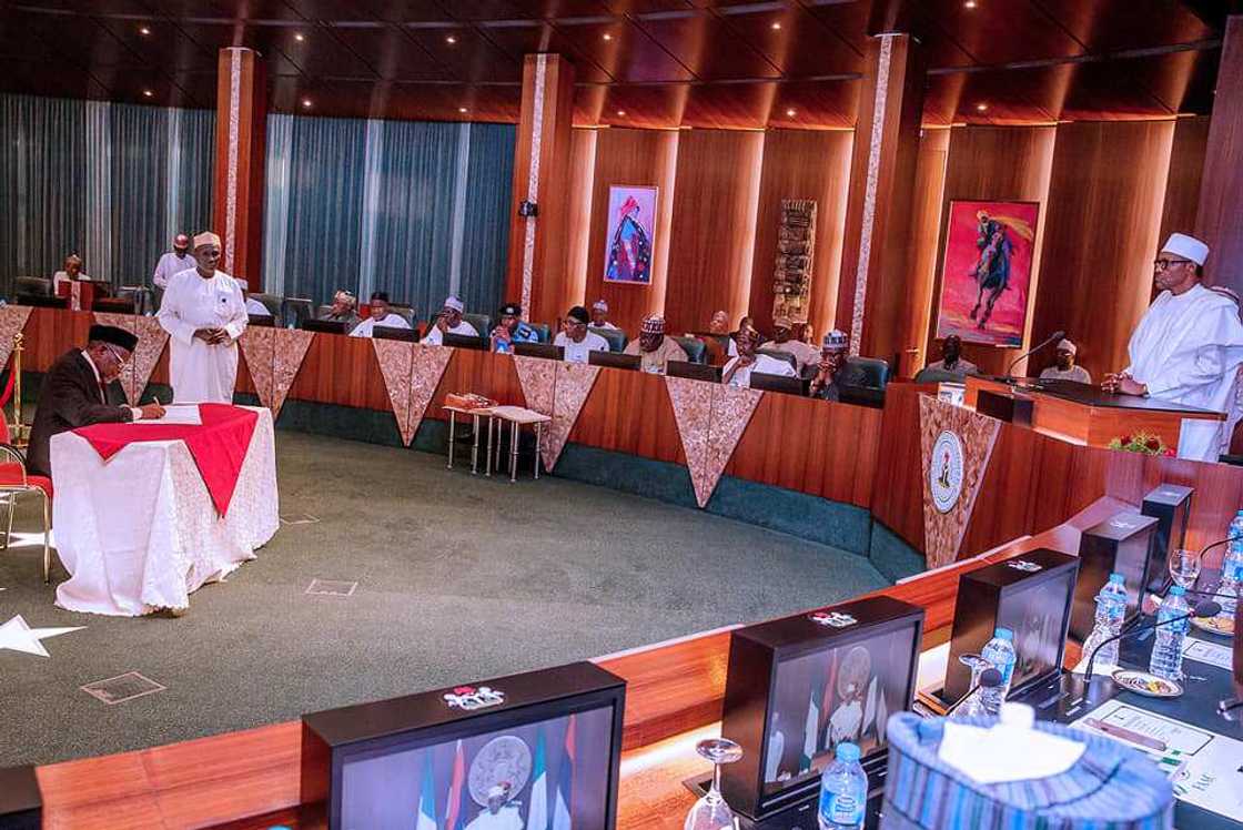 Tanko Muhammed was appointed on Friday, January 25 at the State House. Photo source: Femi Adesina