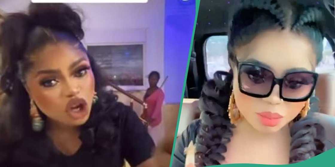 Bobrisky slams maid in viral video for using mop in his house. Bobrisky slams maid in viral video for using mop in his house.
