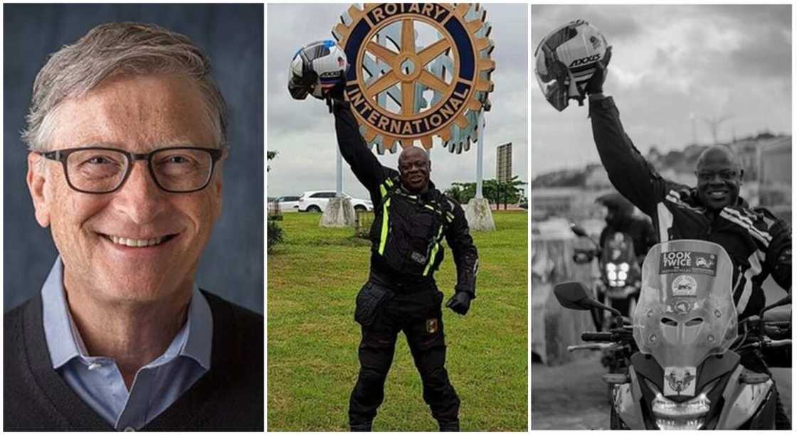 American billionaire, Bill Gates recognises Nigerian biker Kunle Adeyanju.