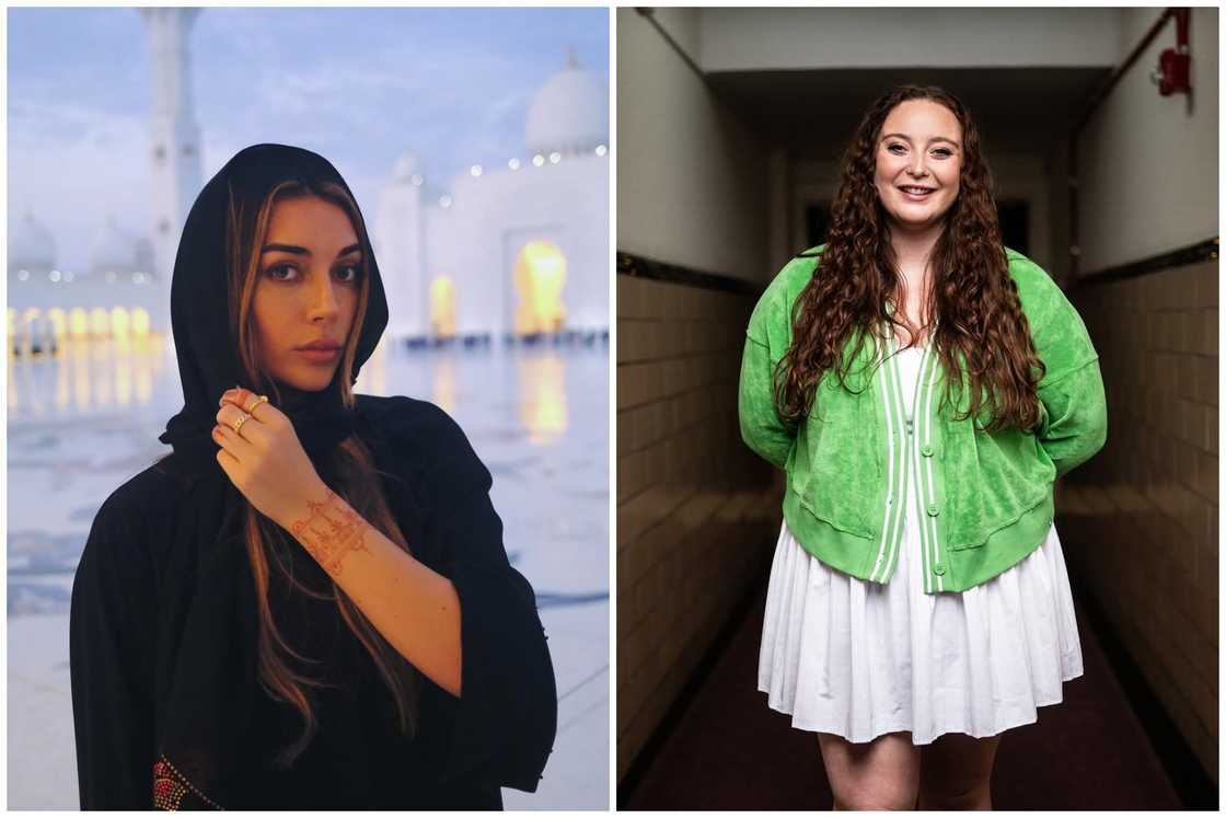 Brianna Chickenfry enjoys a moment during a trip to Abu Dhabi (L). Grace O'Malley appears backstage before a comedy show (R) Brianna Chickenfry enjoys a moment during a trip to Abu Dhabi (L). Grace O'Malley appears backstage before a comedy show (R)