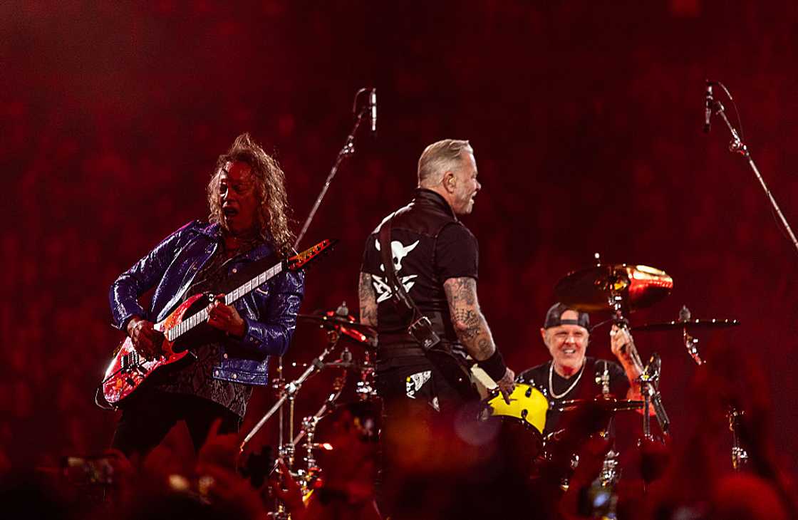 Guitarist Kirk Hammett, singer/guitarist James Hetfield and drummer Lars Ulrich at Bank of America Stadium Guitarist Kirk Hammett, singer/guitarist James Hetfield and drummer Lars Ulrich at Bank of America Stadium