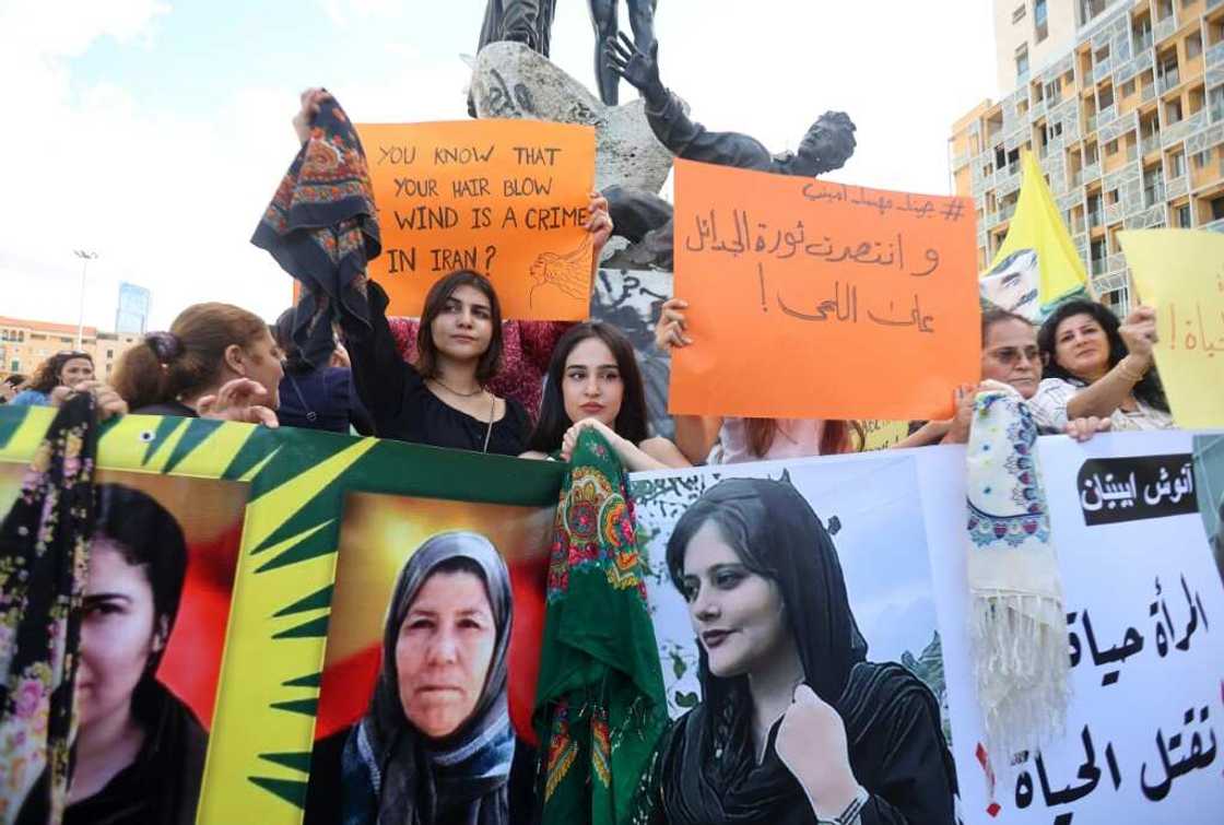 Women outside Iran are also protesting against the country's morality police, including in Beirut Women outside Iran are also protesting against the country's morality police, including in Beirut