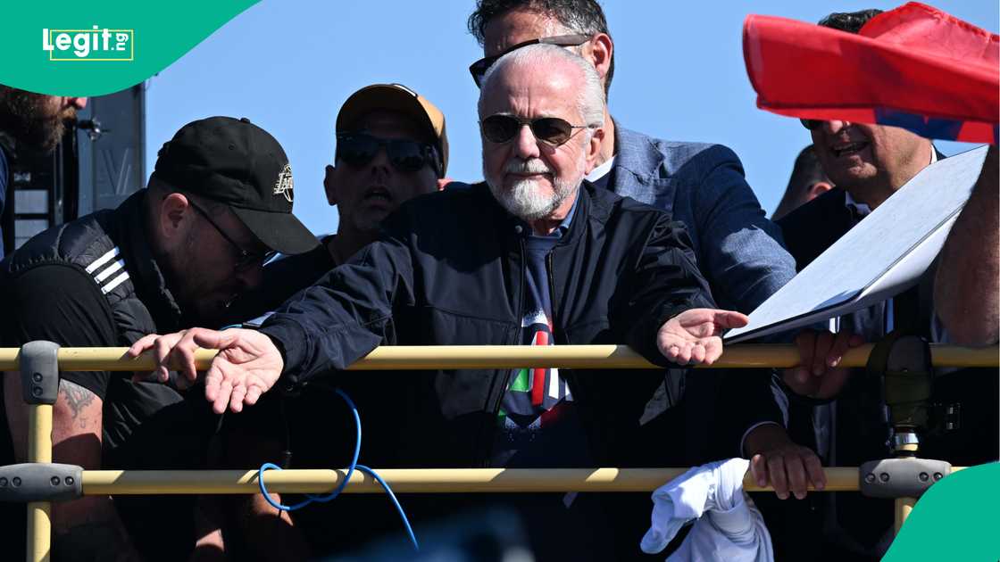 Aurelio De Laurentiis, Napoli, Italian Serie A, trophy parade, Naples, Italy. Aurelio De Laurentiis, Napoli, Italian Serie A, trophy parade, Naples, Italy.