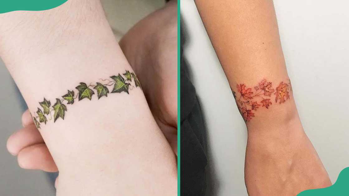 Cute leaves bracelet tattoos.