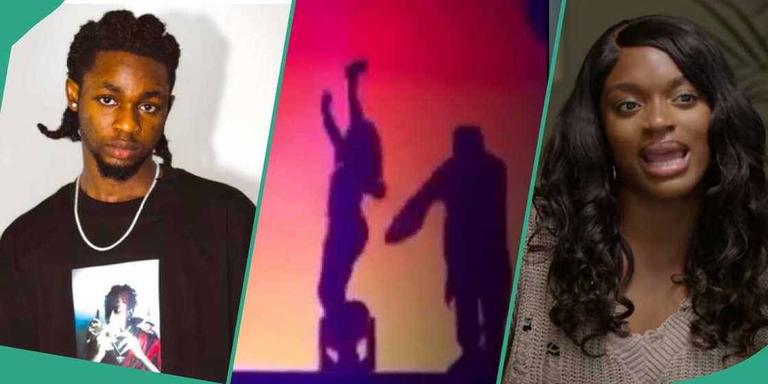 Lady dancing with Omah Lay on stage Lady dancing with Omah Lay on stage